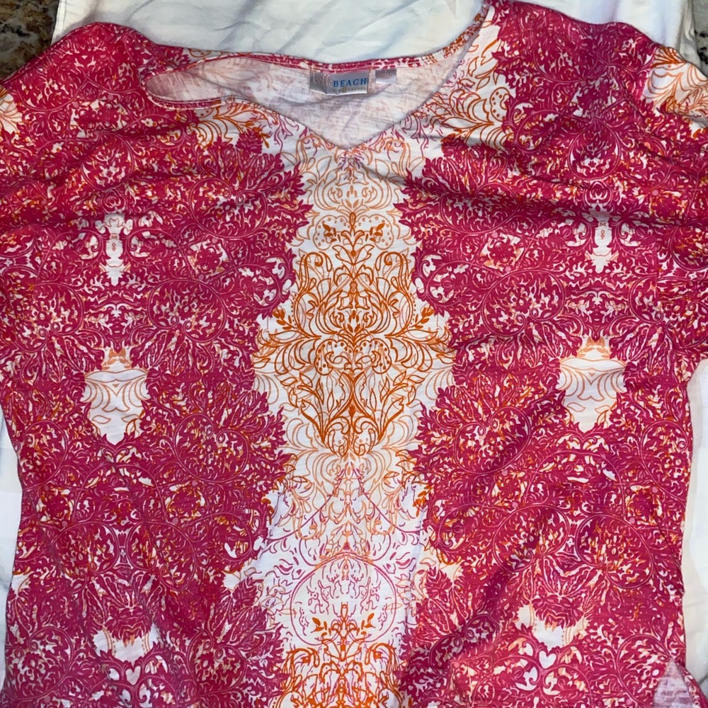 Vibrant Pink and Orange Patterned Blouse